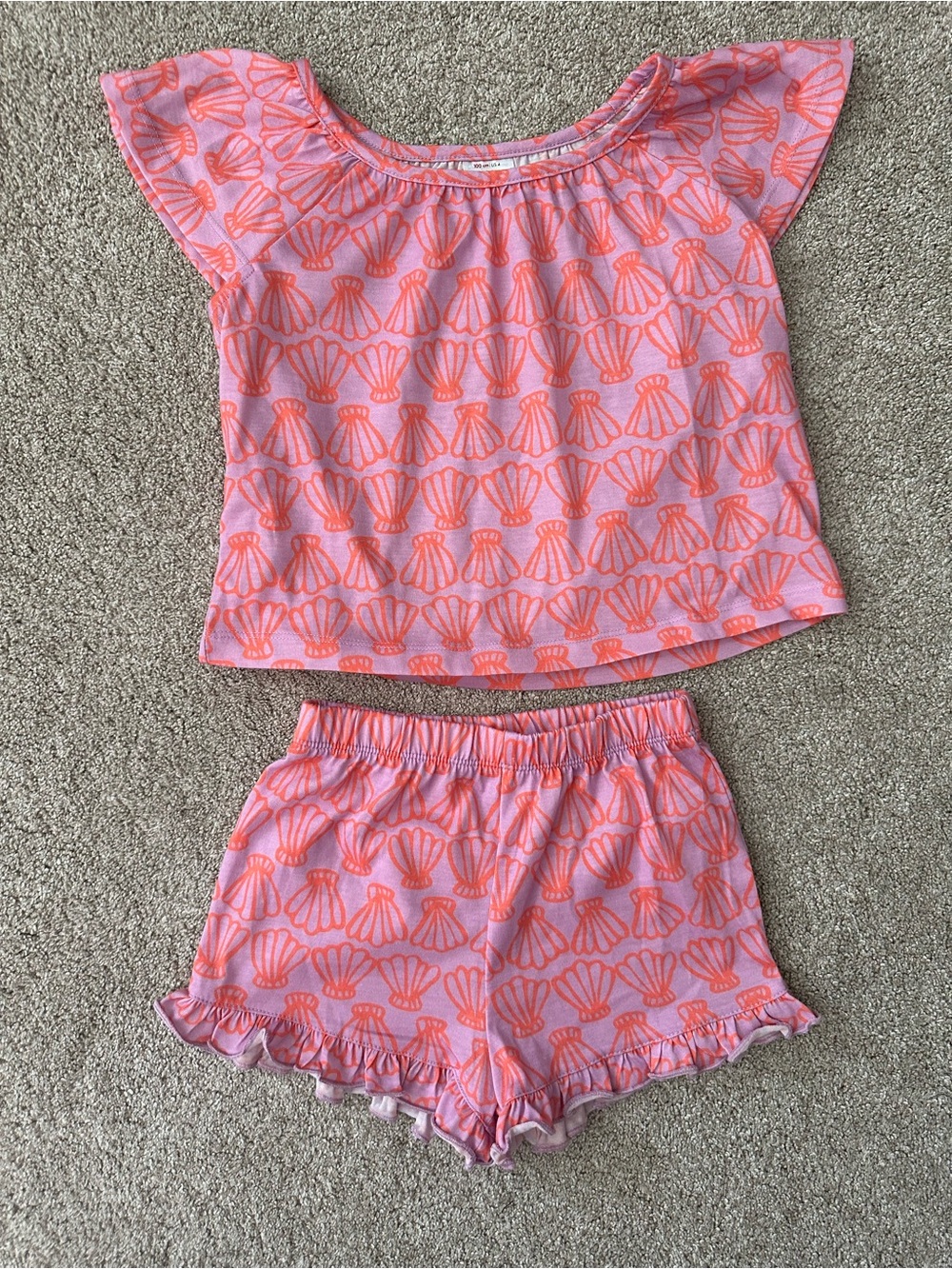 Hanna Andersson Ruffle Coral Seashell Matching Summer Pajama Set